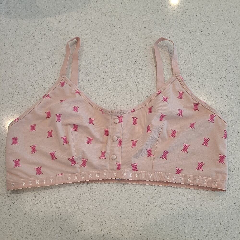 Savage x Fenty Logo Print Cotton Jersey Bralette Pullover Button Front Detail 3X
